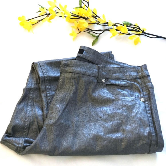 Ashley Stewart Denim - Ashley Stewart Silver Metallic Jeans 18
